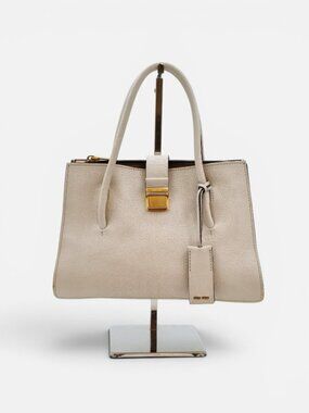 Miu Miu Madras Leather Top Handle Satchel Bag Ivory Beige Gold Hardware Italy